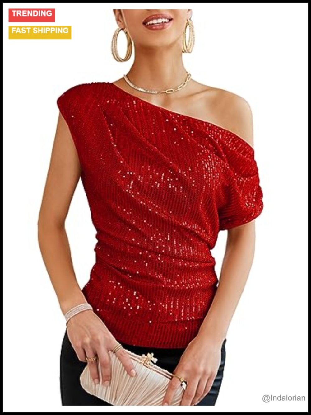 One Shoulder Sequin Sparkly Top Ruched Asymmetrical Glitter Party Shirt